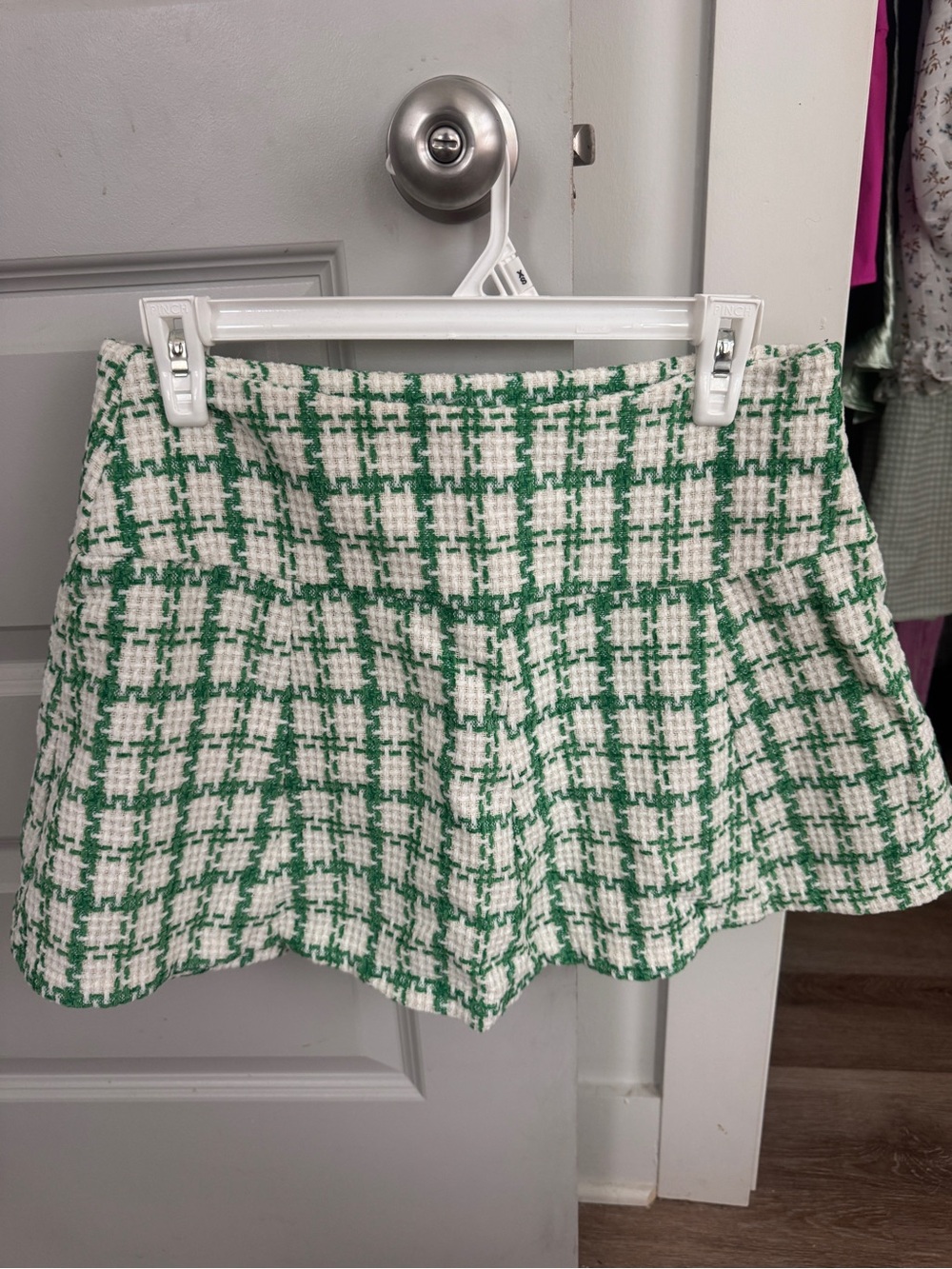 fab'rik Green and White Tweed Skirt